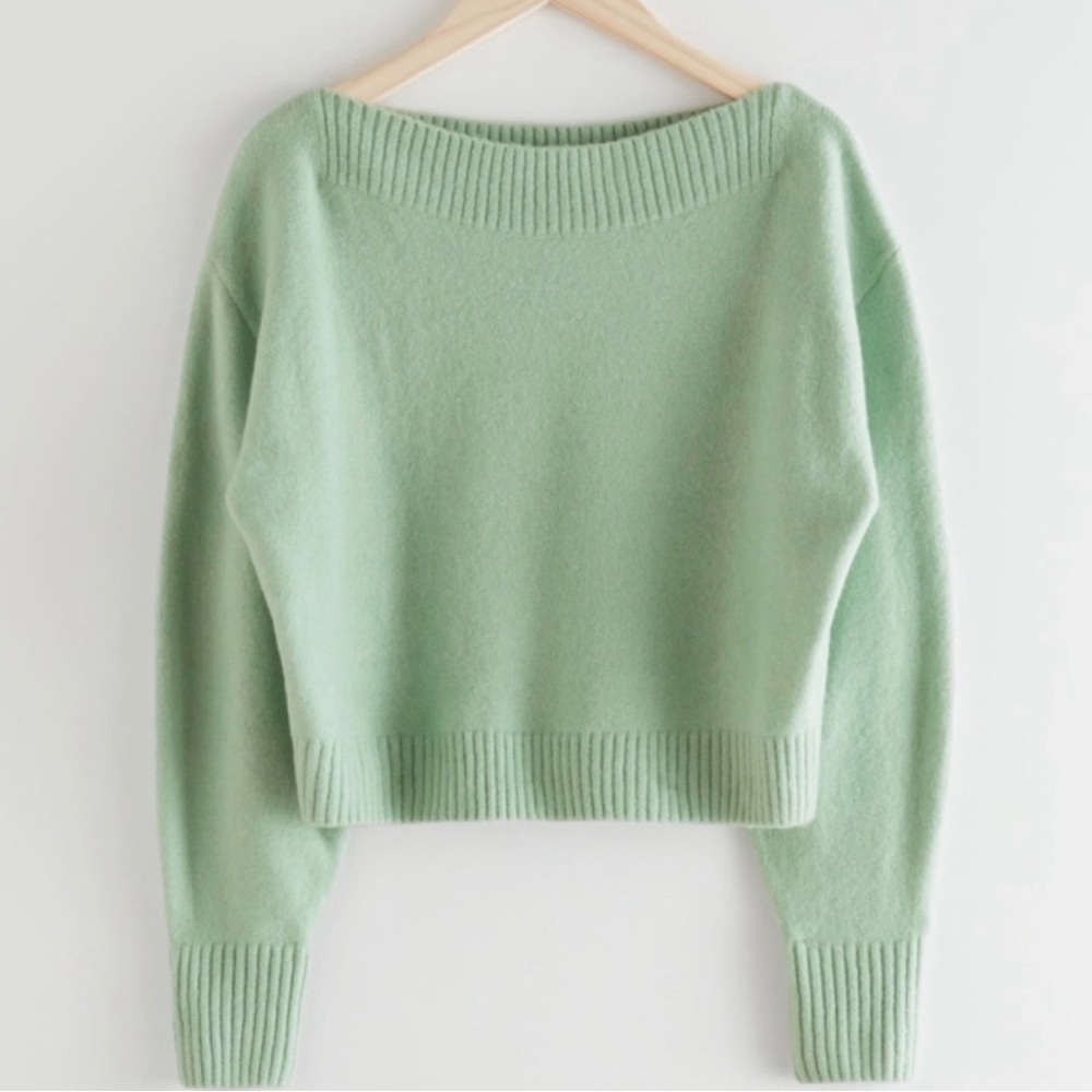 & Other Stories Mint Green off-shoulder sweater, size XS